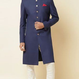 Navy Blue Terry Rayon Sherwani Set